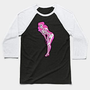 Pink Skelepinup Baseball T-Shirt